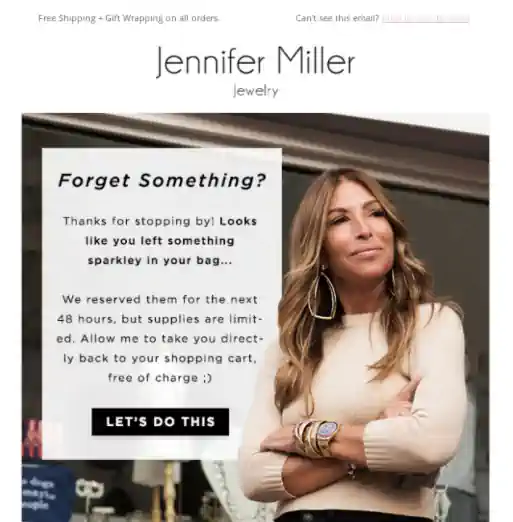 Screenshot taken from the newsletter from Jennifer Miller Jewelry official website